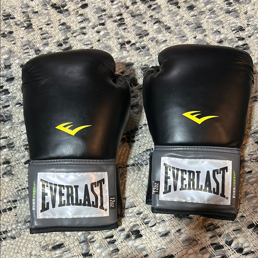NWOT Everlast Black and Gray Boxing Gloves 12oz